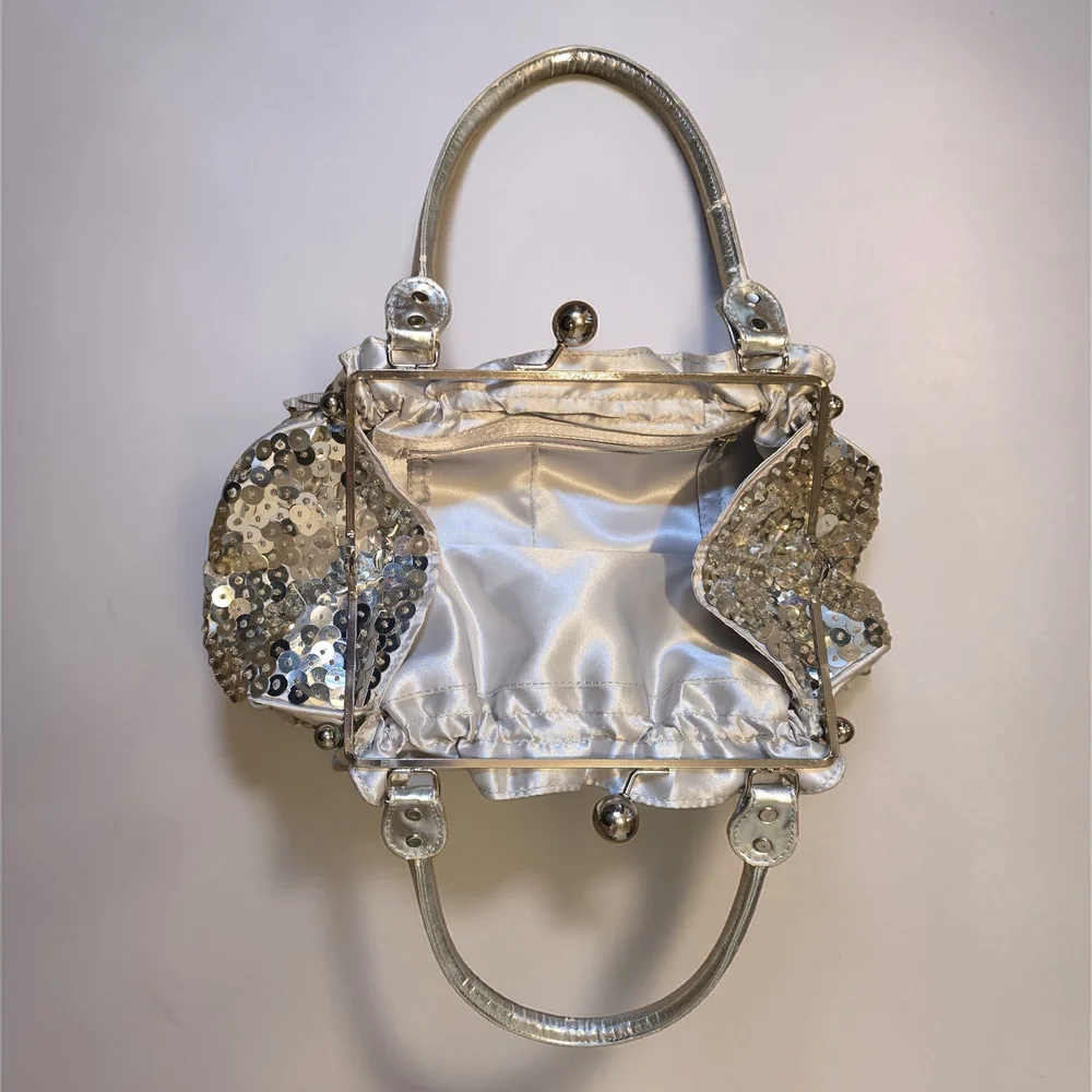 Y2K Vintage Silver Paillette Sequin Mini Bag